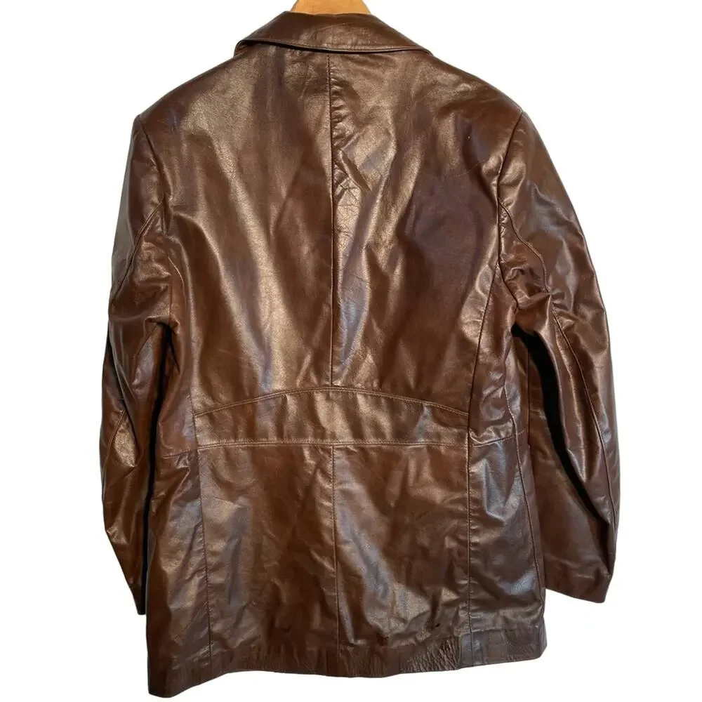 Vintage Brown Leather Blazer Coat Sz 40R 70s Nappa Leather by Grais USA Gorgeous
